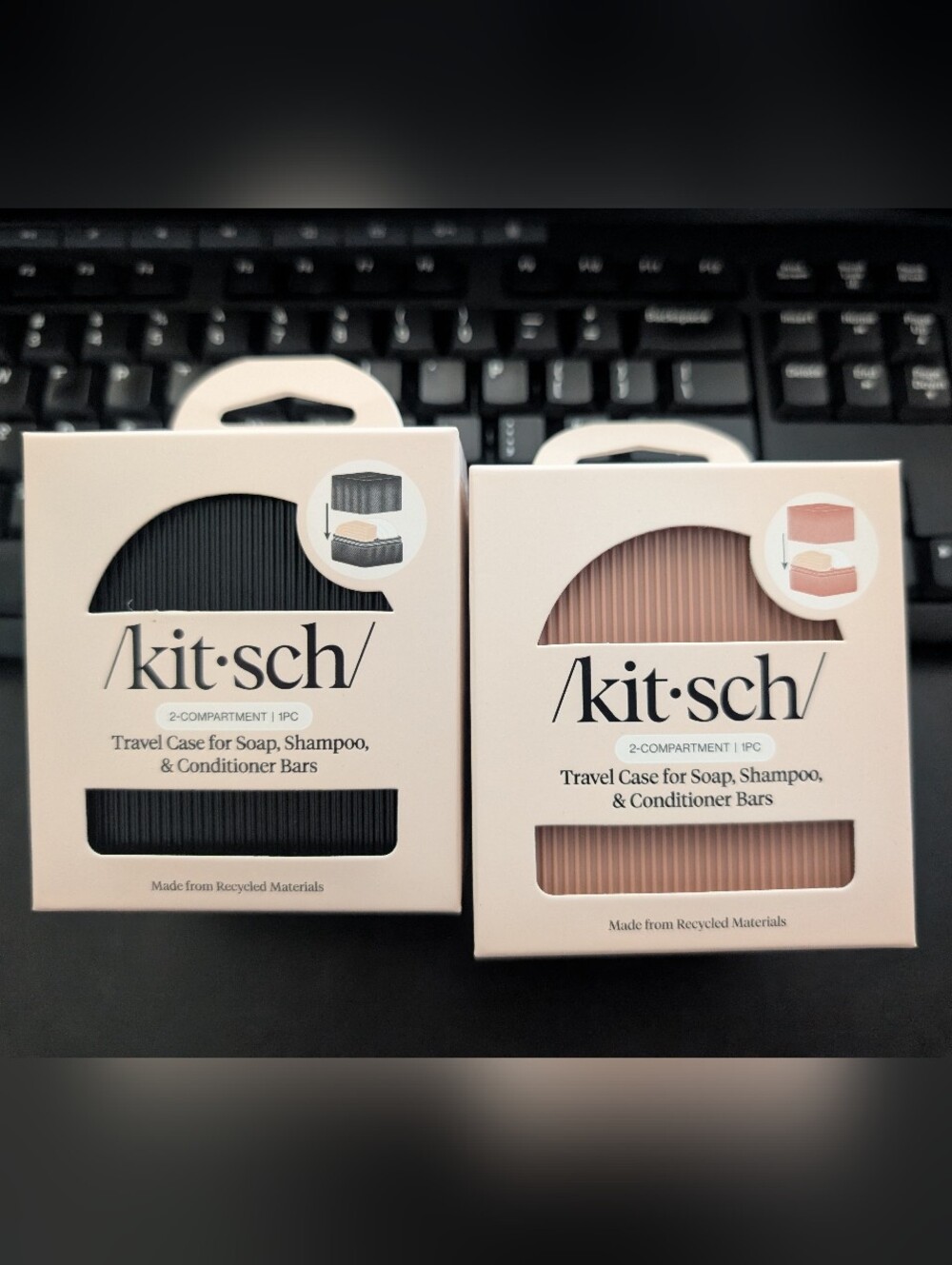 Set 2 Black Terracotta Compartment Soap Shampoo Conditioner Travel Case Kitsch